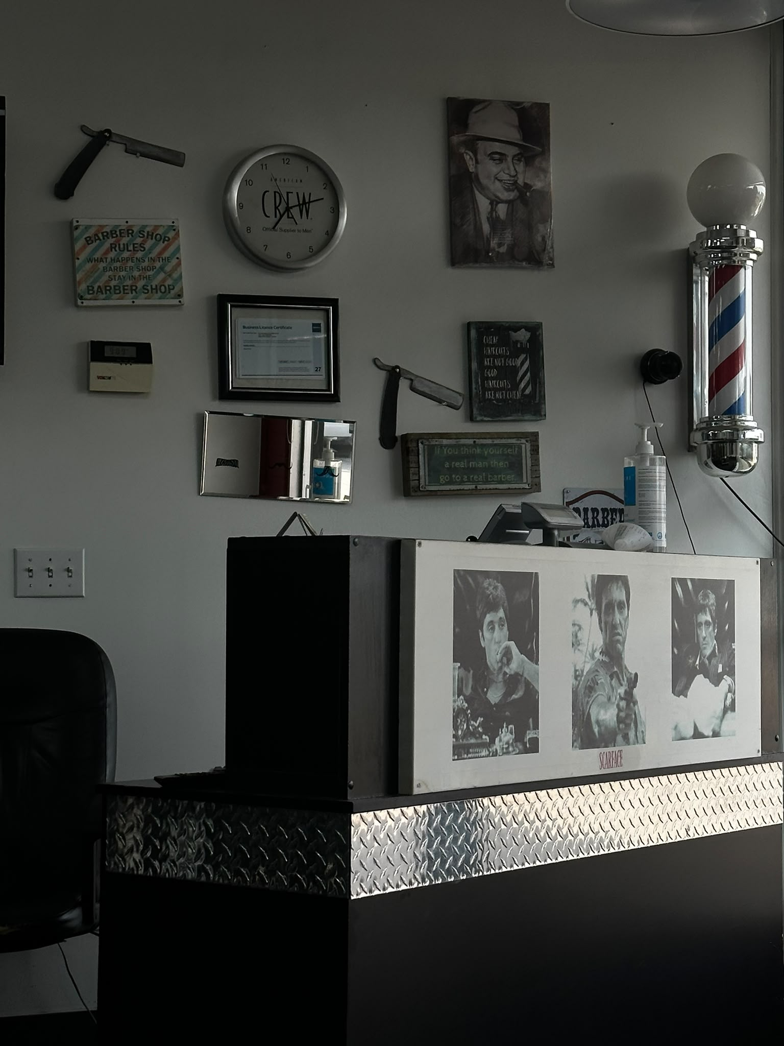 Crew Cuts reception and barbershop decor
